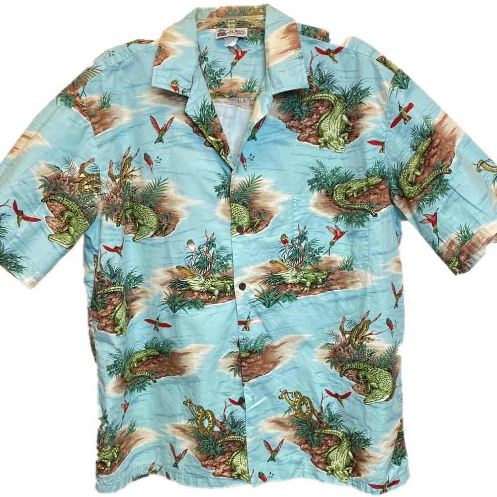 Aloha Republic Men Hawaiian Shirt Blue Green XL